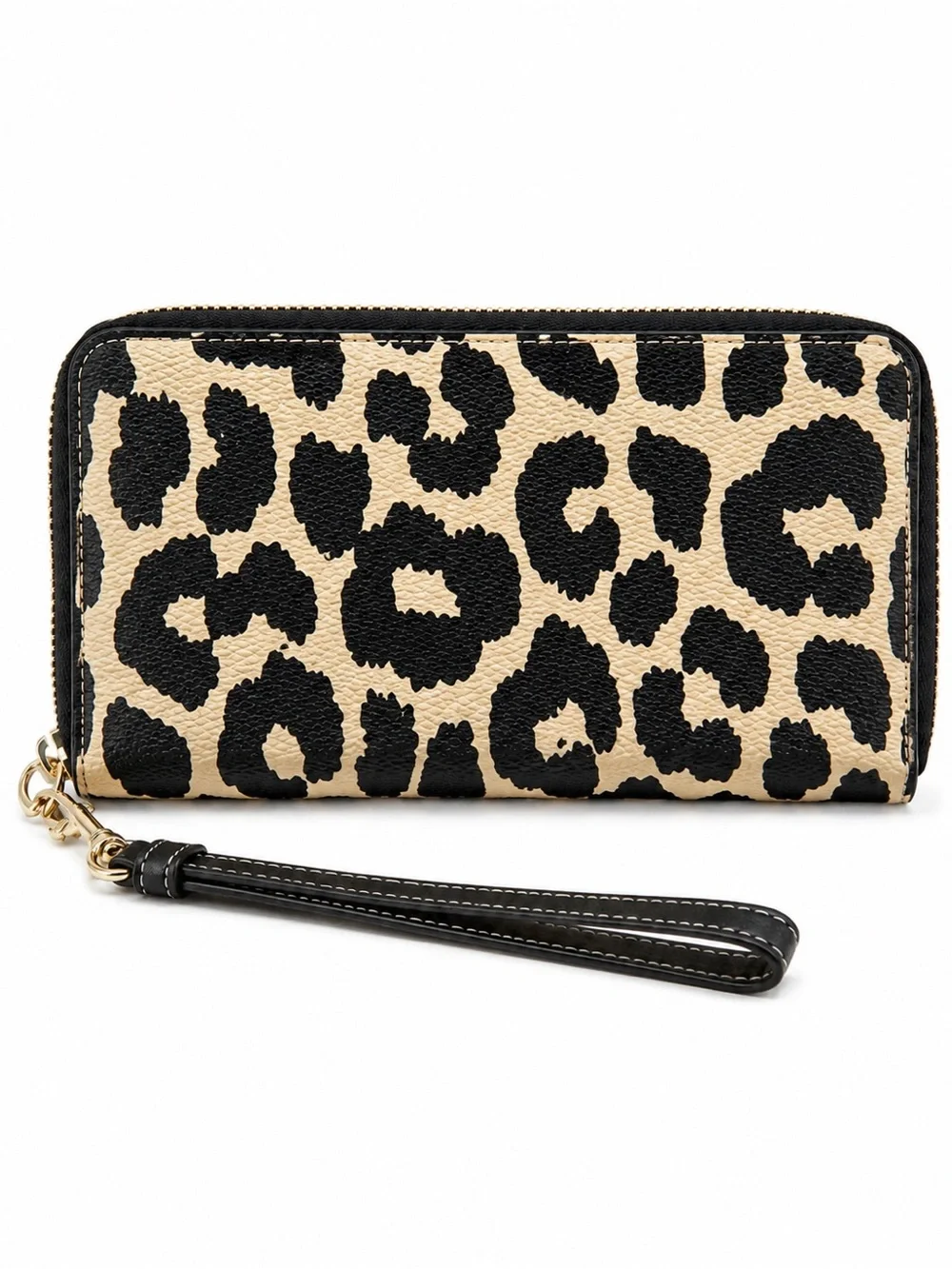 Coach Leopard Print Long Zip Around Wallet Wristlet CW477 Gold/Black